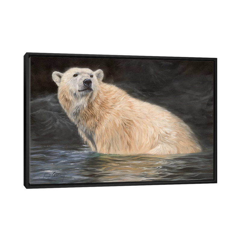 «Polar Bear», reproduction d'impression sur toile, H 18 po x l 26 po x P 1,5 po, Toile avec cadre noir, Pas de tapis