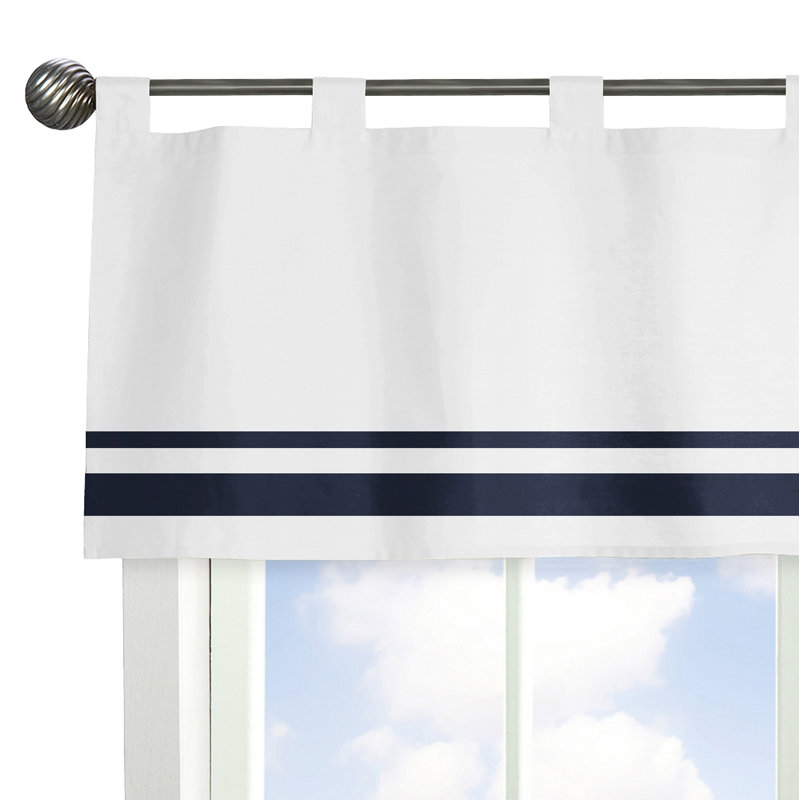 White and Navy Cotton Tab Top Window Valance