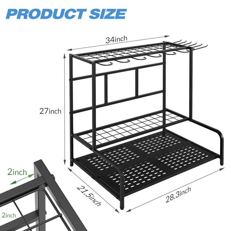 Garden Tool Organizer with Hooks, Yard Tool Rack Garage Organization