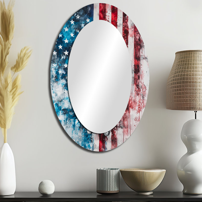 First Astronault In Space With USA Flag II - Traditional Oval Wall Mirror, 36" x 24"