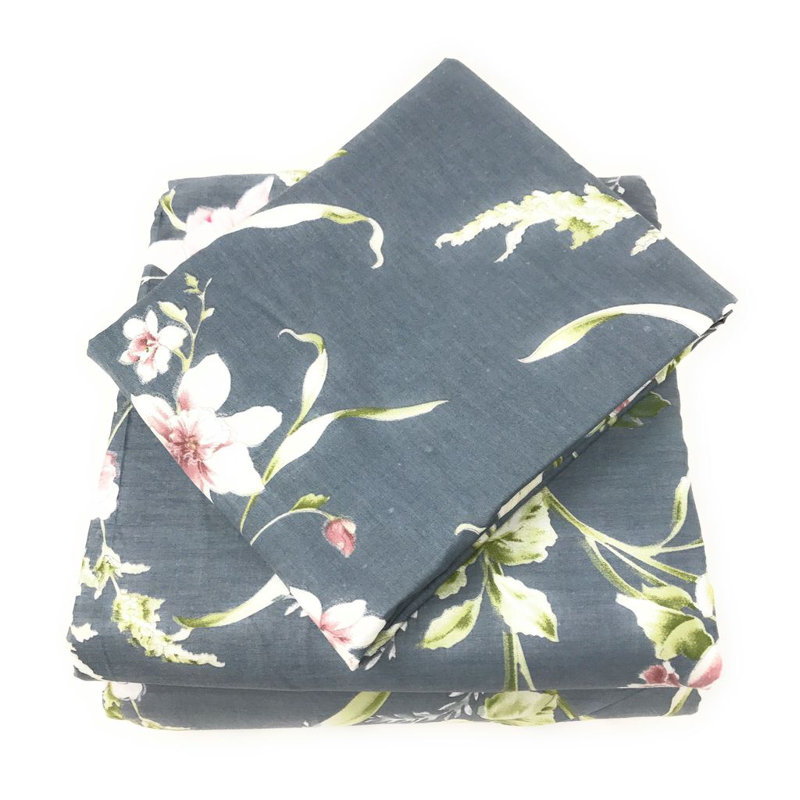 100% Cotton Jersey Knit Floral Flat Sheet, Twin Sheet Set + Fitted Sheet + 1 Pillowcase