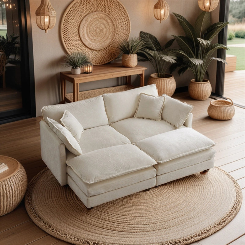 Hazlee Upholstered 70 " Chenille Sofa, Beige Chenille