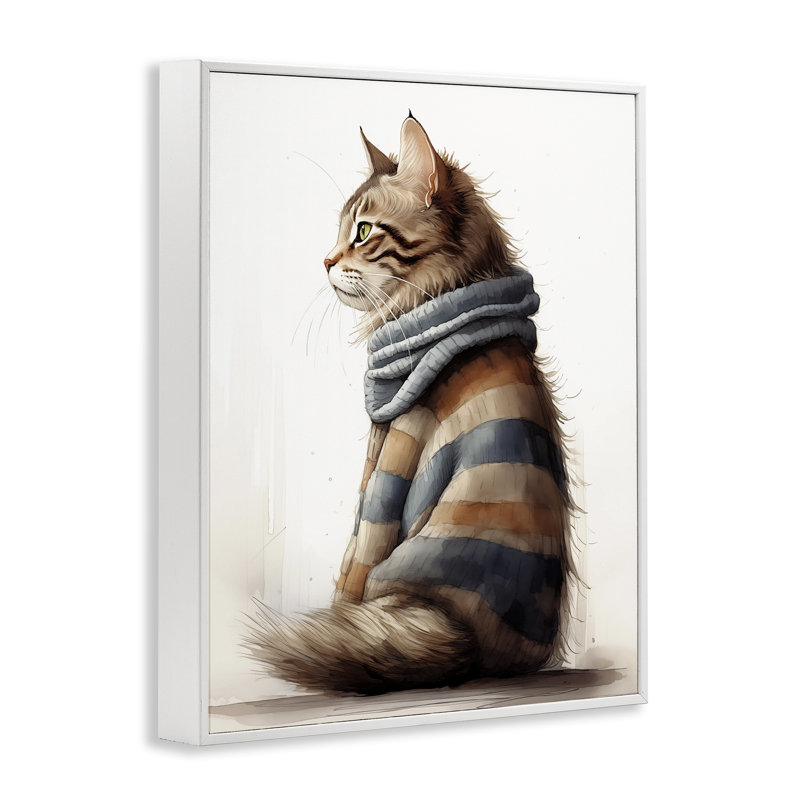 Chat en rayé, estampe numérique par Sasha, Estampe numérique encadrée blanc bord de mer, H 14 po x l 11 po