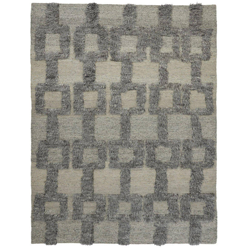 Tic Tac Flatweave Wool Geometric Area Rug in Charcoal/Beige, Rectangle 8' x 10'