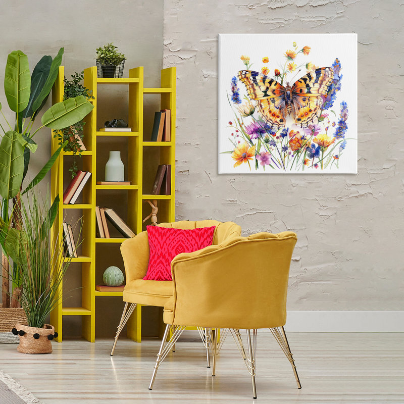 Art mural sur toile Garden Flowers & Butterfly par LSR Design Studio, H 30 po x l 30 po