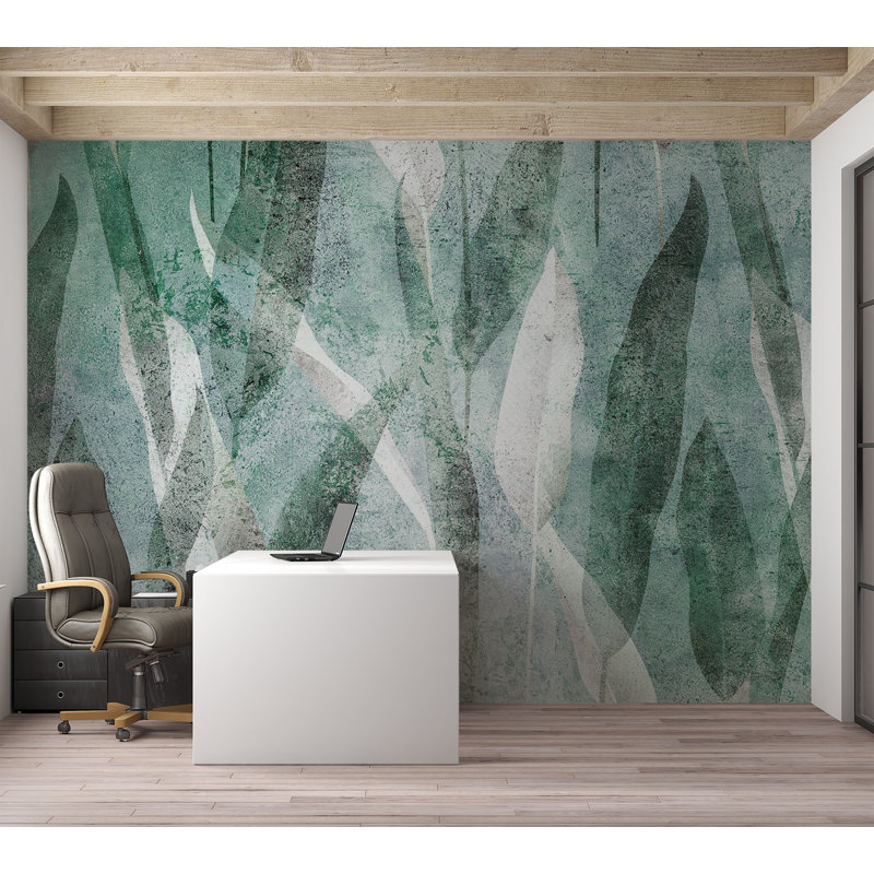 Papier peint botanique - Plantes rétro abstraites, L 110 po x l 157 po