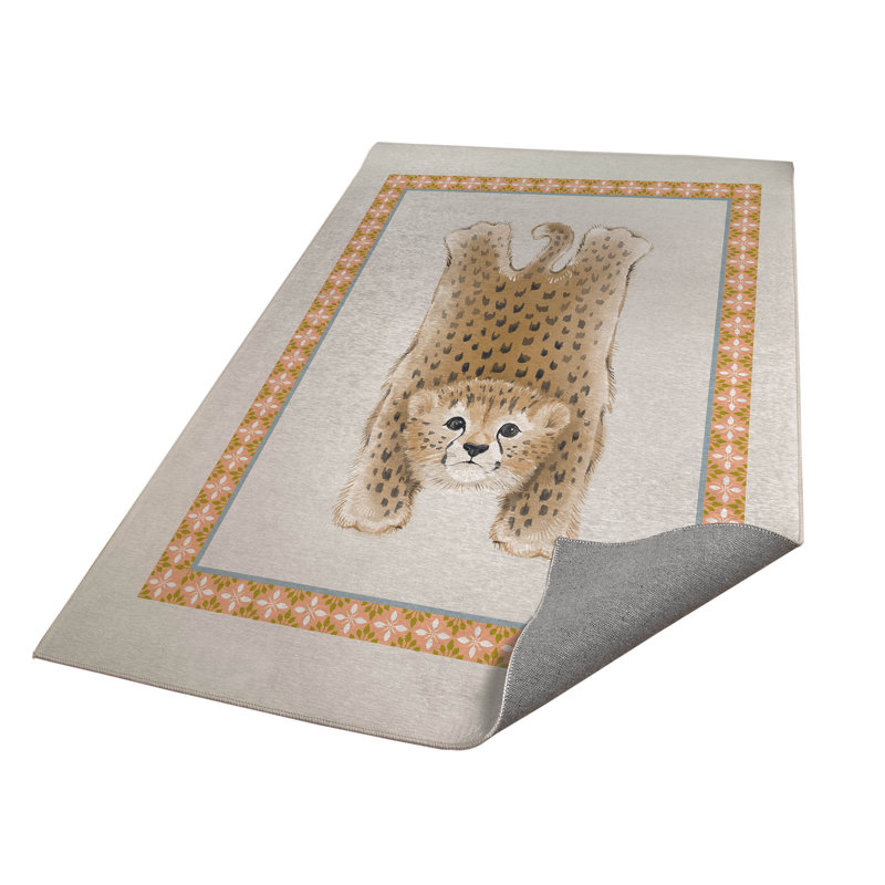 Lil Lying Leopard Kids Play Mat, Rectangle 3' x 5', Ivory