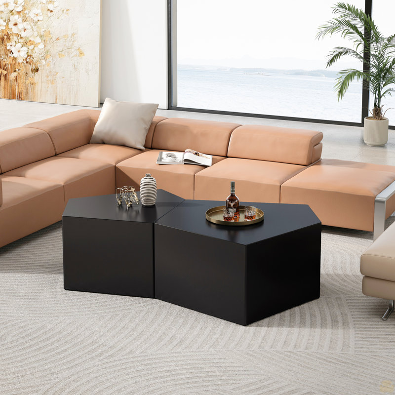 Ensemble de tables basses Nesting, ensemble de tables basses géométriques, ensemble de tables d'appoint, ensemble de tables basses, ensemble de tables centrales (ensemble de 2 pièces)