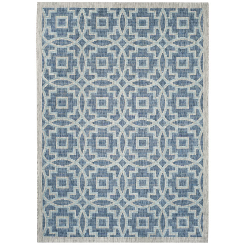 Tapis extérieur bleu marine / gris Riskin, Rectangle 6 pi 7 po x 9 pi 6 po