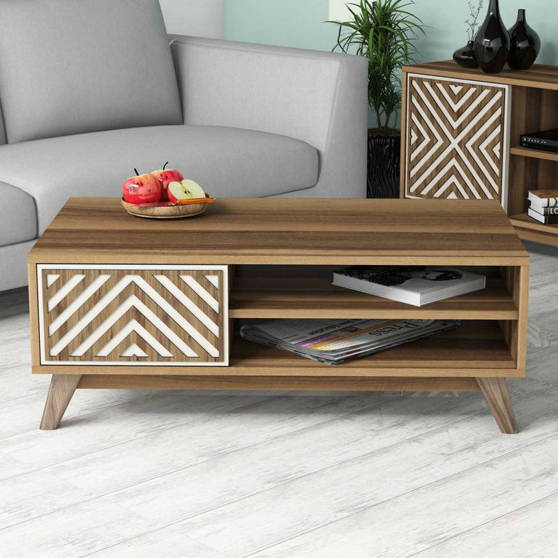 Crews Four Leg Coffee Table, Walnut/Cream