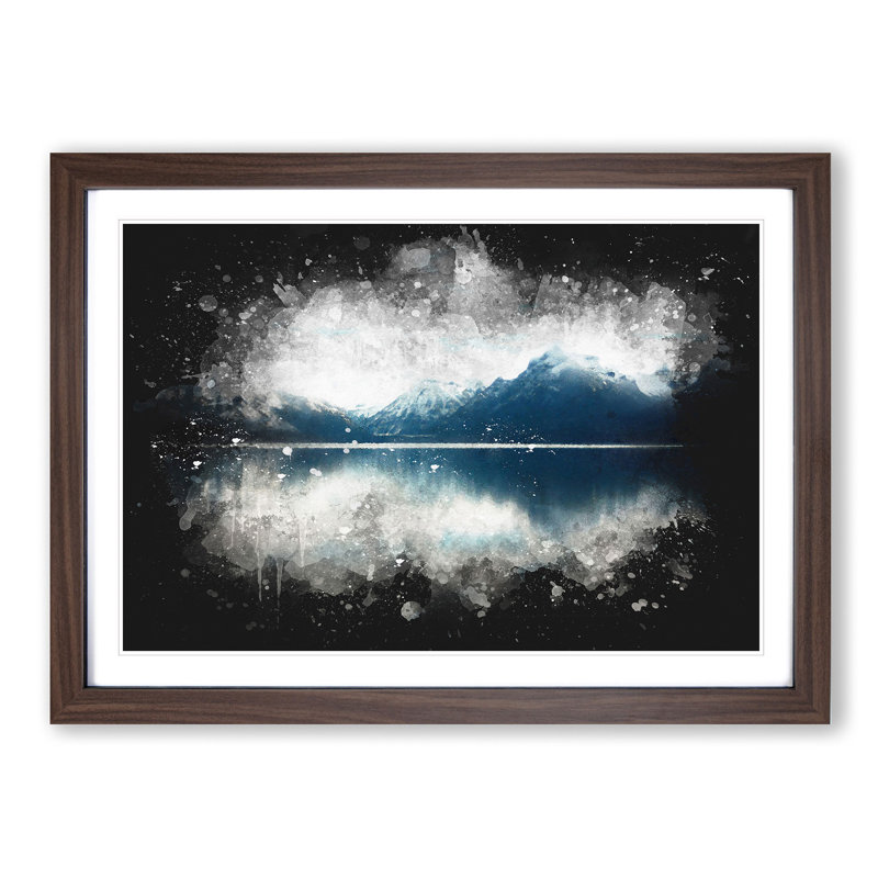 Lake Mcdonald Montana Paint Splash - Picture Frame Graphic Art, Walnut Framed, 33cm H x 45cm W x 2cm D