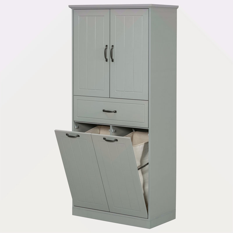 Armoire de rangement pour salle de bain avec deux paniers à linge, armoire de rangement avec portes et tiroir pour la maison