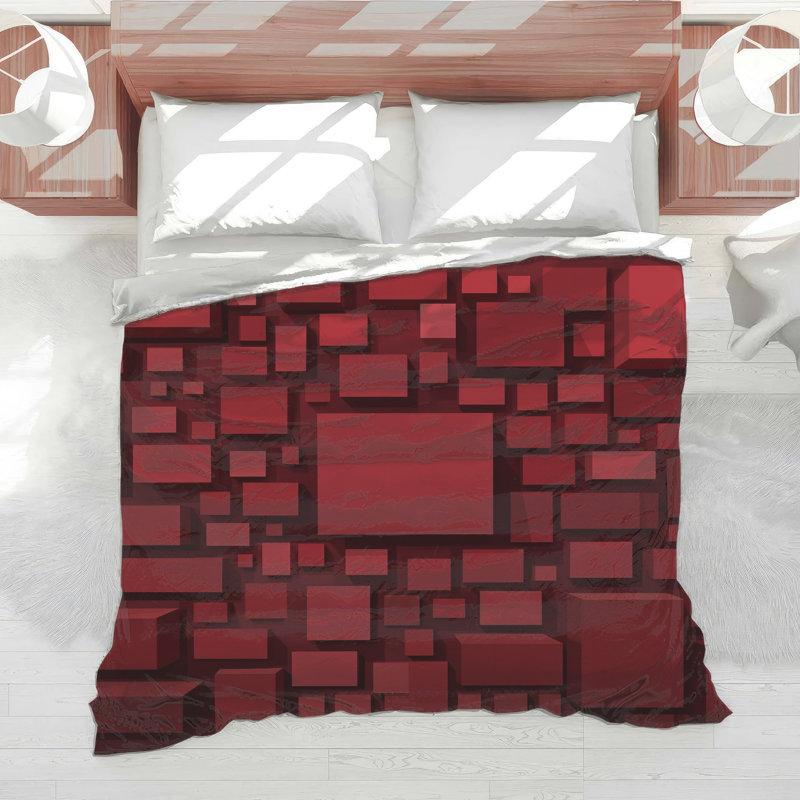 Red Geometric Squares Comforter, King