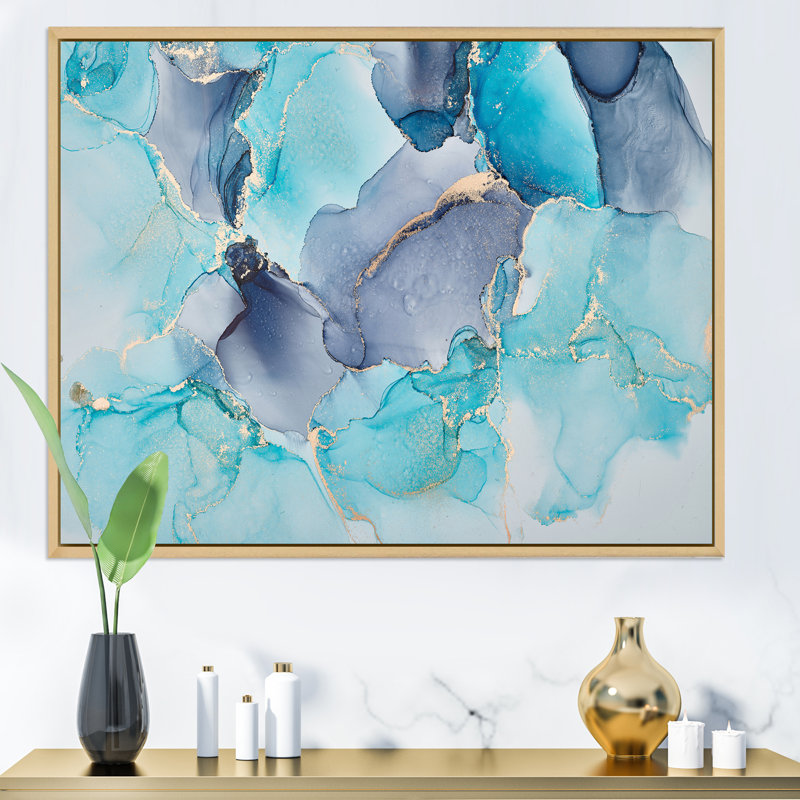 Turquoise et mauve luxueux, art fluide abstrait, reproduction sur toile, H 30 po x l 40 po x P 1,5 po