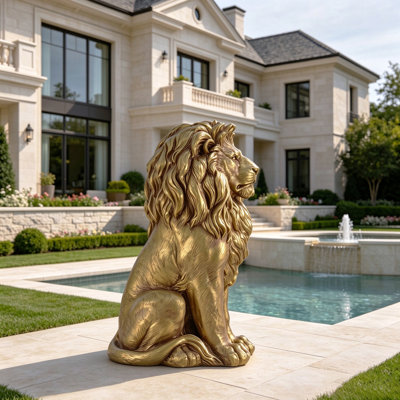 24.61" Outdoor Lion Statue, Magnesium Oxide Stone Composite Animal Sculpture Statue Decor for Front Door, Yard Patio Garden, Antique Bronze Finish, Ideal Gift for Housewarming & Estate Decoration