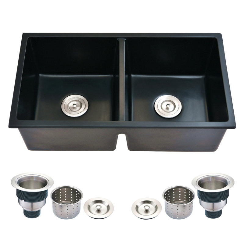 Évier de cuisine à double cuve encastrable 32 po x l 18 po avec crépine