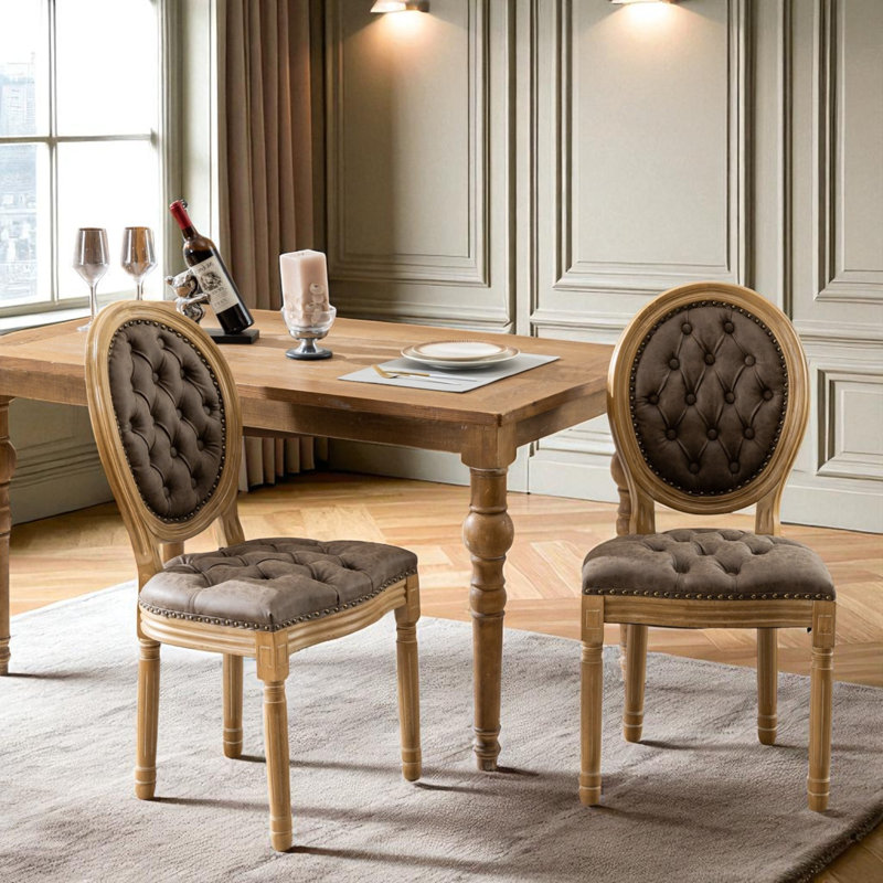 Chaise d'appoint en similicuir capitonné H 19,7 po avec garniture cloutée Amando, Brun