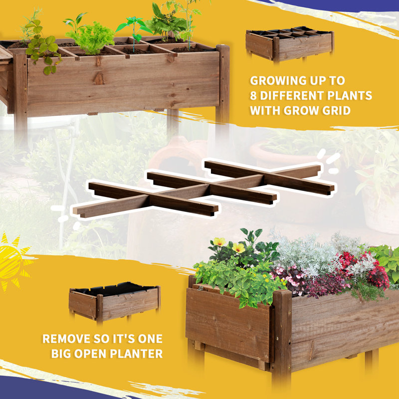 Brown Wooden Raised Garden Bed with Storage Shelf