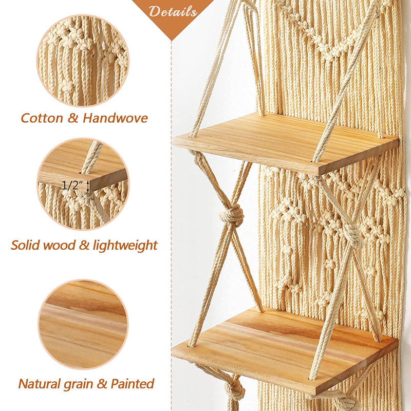 Macrame Shelves Decorative Floating Boho Shelf Set of 2