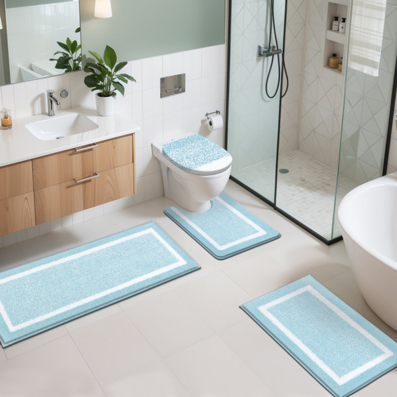 Ensemble de 4 tapis de bain en microfibre absorbante douce avec envers antidérapant (ensemble de 4), Menthe
