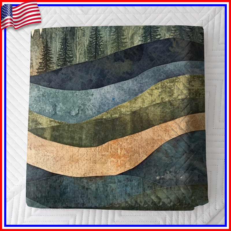 Layered Mountain Landscape Bedding Mountains Bedspread Nature, Twin