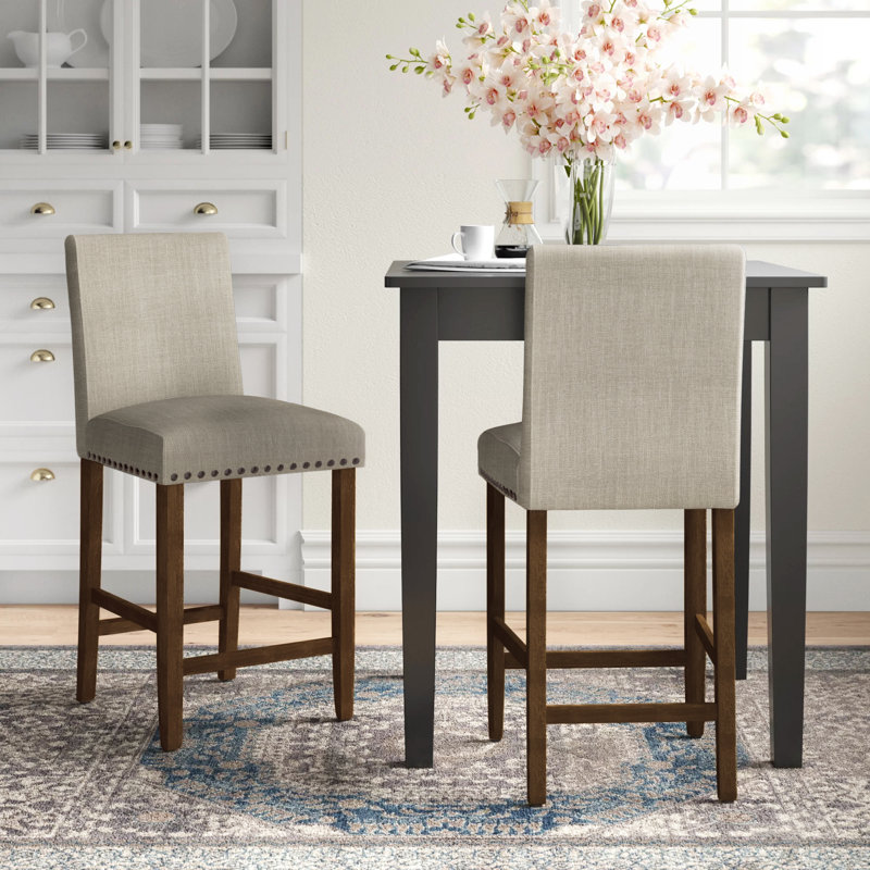 Upholstered Counter Stool with Solid Wood Frame, Taupe, Bar Stool (30" Seat Height)