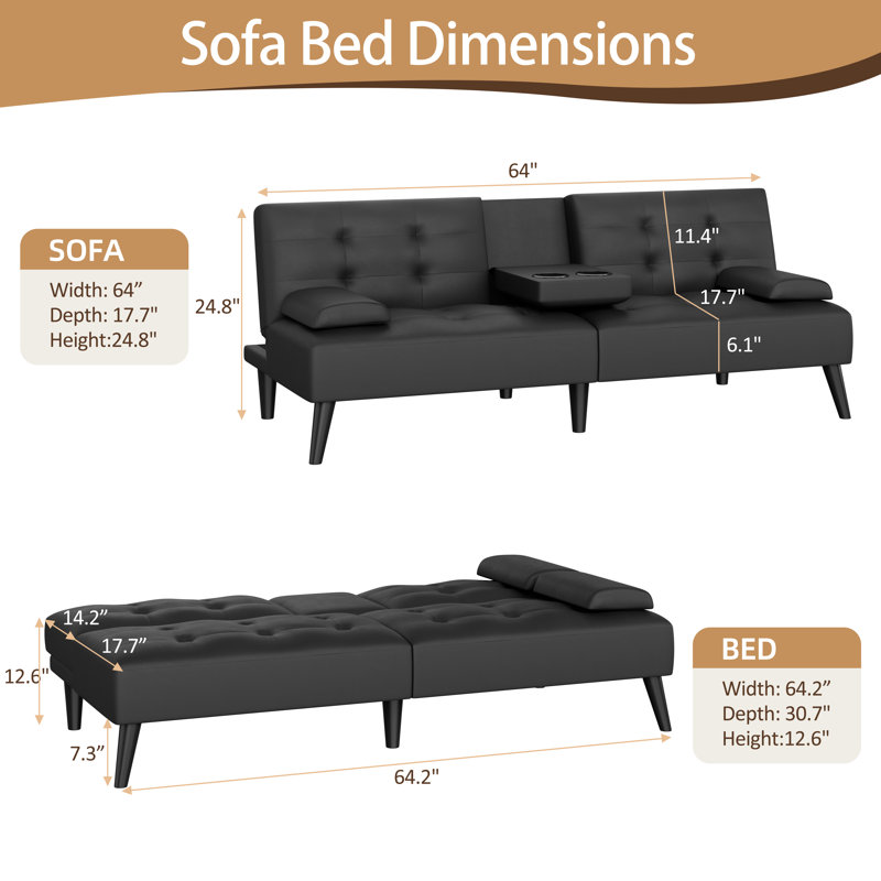 Futon convertible en similicuir Arjeta
