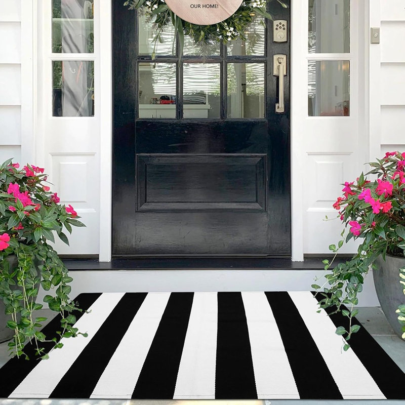 Black And White Striped Door Mat - 27.5"X43" - Washable Non-Slip Rug For Front Porch, Entryway, Indoor/Outdoor Farmhouse Decor, Spring/Summer Welcome Mat