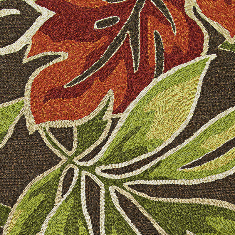 Tapis d'intérieur / extérieur brun / vert forêt fabriqué à la main à motif floral Jacelynn, Rond 7 pi 10 po