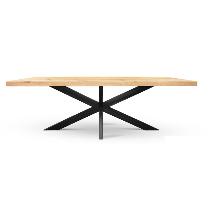 Oak Solid Wood Top Metal Base Dining Table