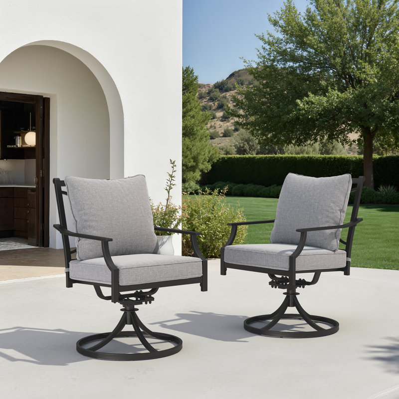 Swivel Rocker Patio Dining Armchair With Cushion, Gray