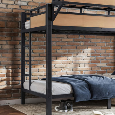 Metal Bunk Bed with Storage Shelves, Pegboard, USB Ports, and LED Lights, Space-Saving Design for Teens and Adults