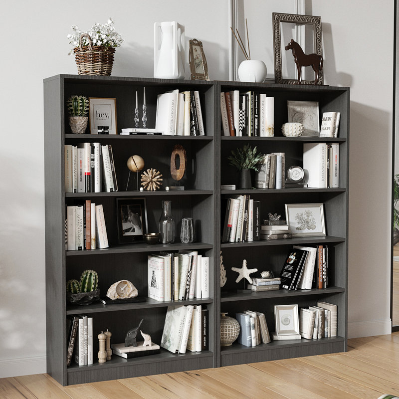 Bibliothèque grise moderne en bois à 5 tablettes pour le bureau et la chambre à coucher, Scratch - grande capacité de rangement