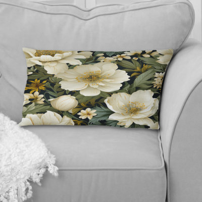 White Green Elegance Botanical Pattern II - Floral Printed Throw Pillow