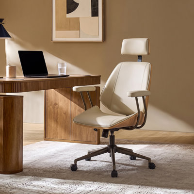 Mid-Century  Faux Leather Ergonomic Office Chair & Executive Swivel Chair 