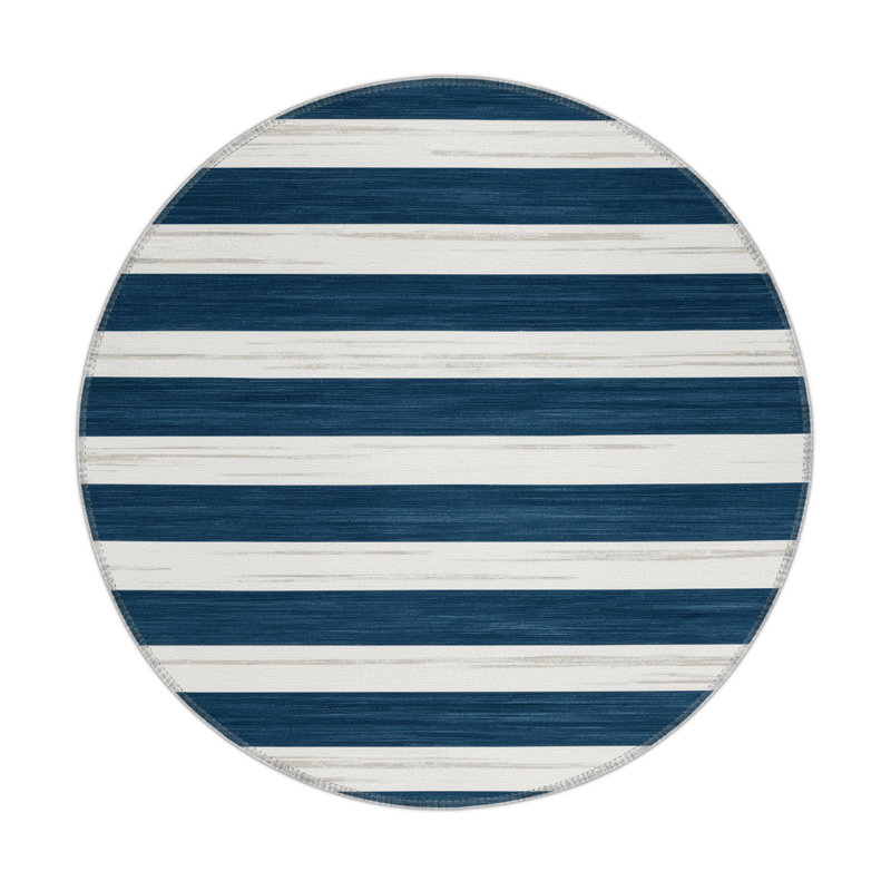 Tapis intérieur / extérieur blanc HorizontalStripes, Rond 5 pi