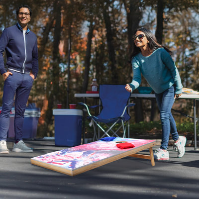 Cornhole Set, 4x2 ft Corn Hole Game Boards, Solid Wood Portable Toss Board, Indoor and Outdoor Cornhole Play for Adults, Include 8 Bean Bags and Carrying Case, for Yard, Backyard, Beach, Camping