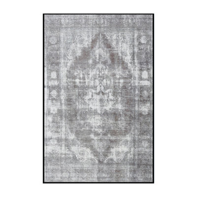 Tapis décoratif gris en laine oriental