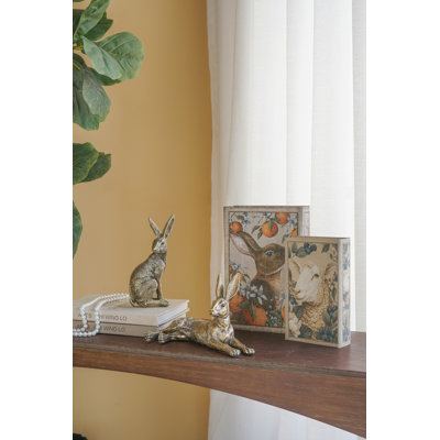 Ensemble de 2 boîtes à livres décoratives vintage en forme de lapin et de mouton, boîtes de rangement en MDF et en toile pour bibelots, bijoux et souvenirs, rangement caché rustique pour la décoration intérieure