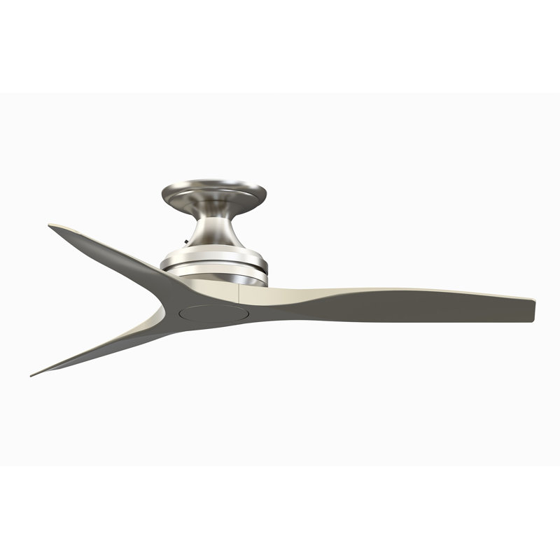 Spitfire 48 Inch Indoor/Outdoor Propeller Flush Mount Ceiling Fan with Remote Control - Brushed Nickel with Brushed Nickel Blades