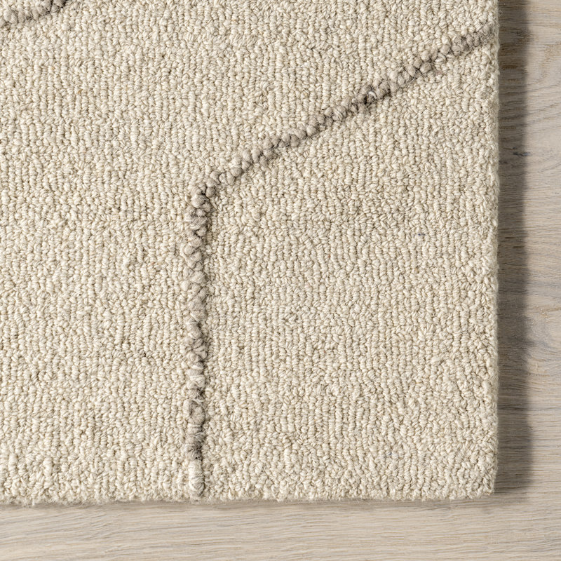Handmade Cream Abstract Wool Tufted Rectangular Rug, 4' x 6'