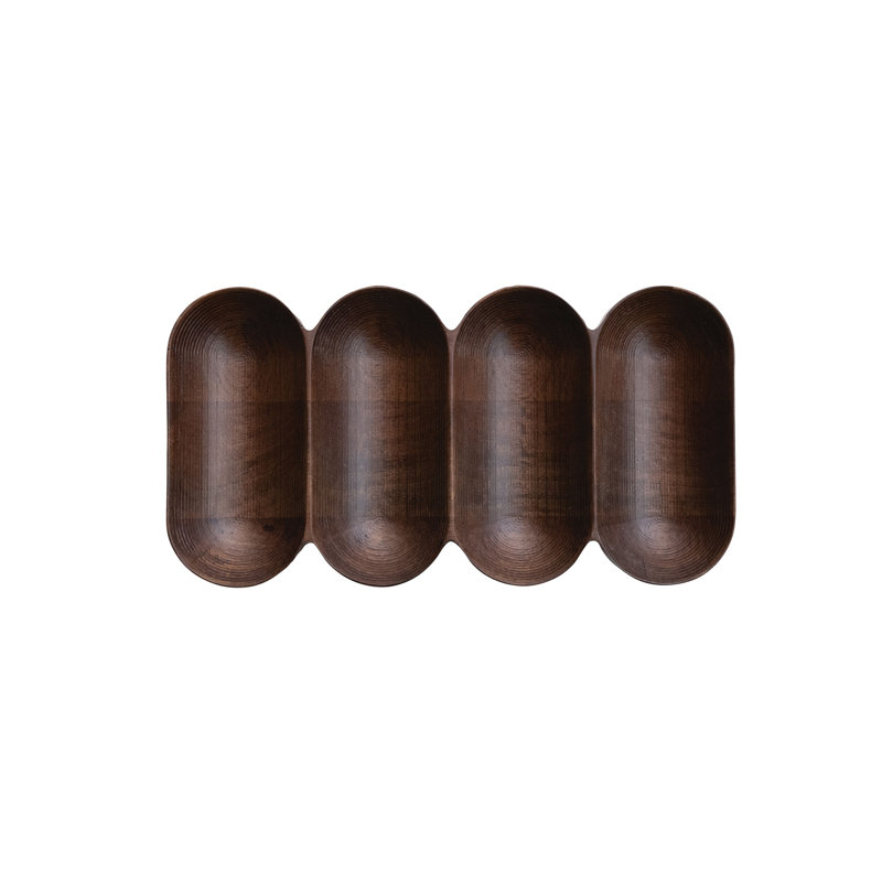 Mango Wood Serving Dish With 4 Sections, Walnut Finish