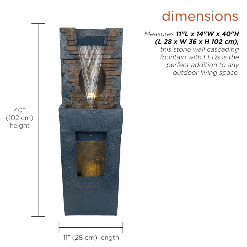 Stone Wall Cascading Fountain with LED Lights