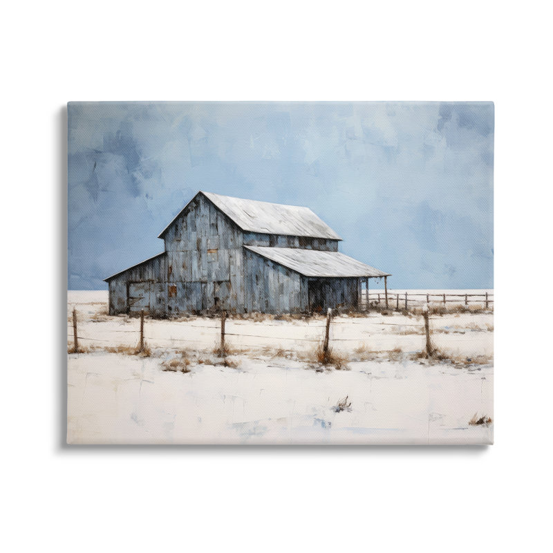 «August Grove Winter Barn Landscape», art mural sur toile par Ray Powers, H 24 po x l 30 po x P 1,5 po
