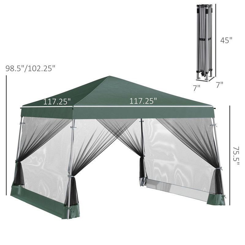 Tente à auvent inclinable avec filet Outsunny, Vert