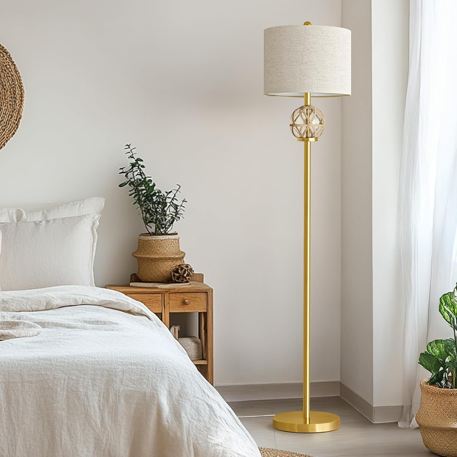 65" Vintage Floor Lamp With Green Shade - Gold Tall Standing Lamp With Remote & Foot Pedal, Includes 600LM Smart LED Bulb