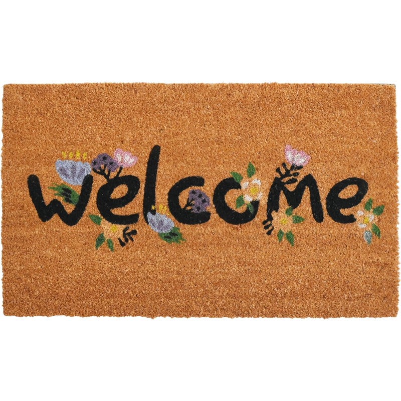 17" X 29" Natural and Black Coir Welcome Outdoor Door Mat