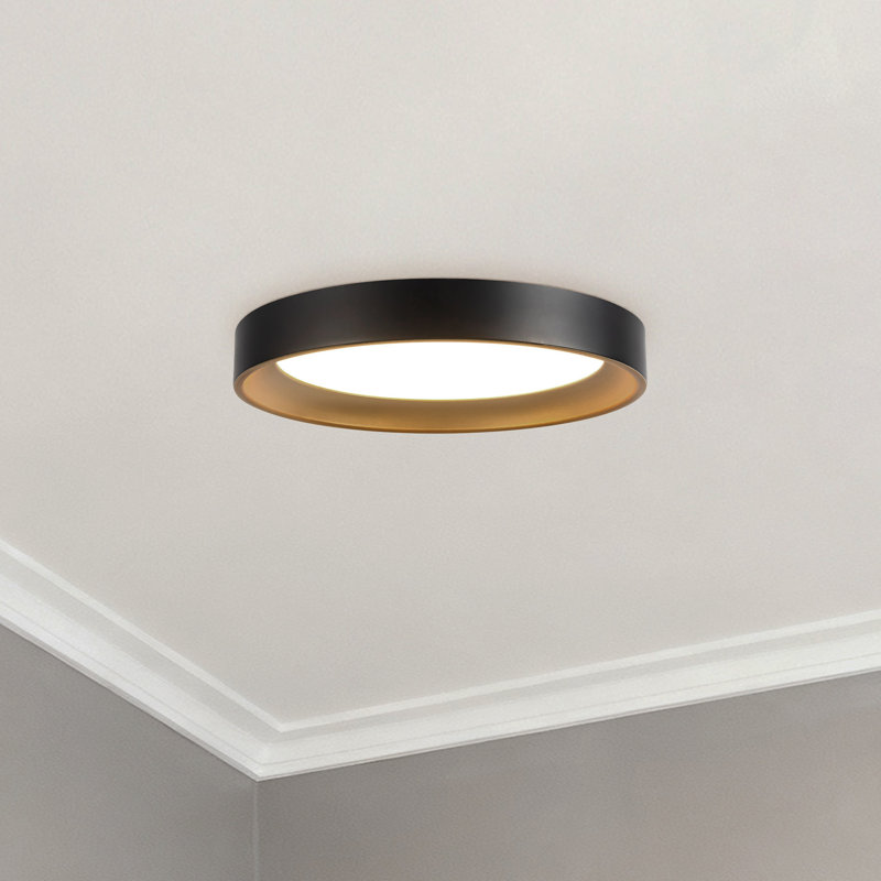 Chrysander 9-in Black dimmable LED Flush Mount with Gold Accents, Matte Black/Gold