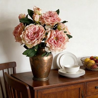 Artificial Peony Flowers - 5 Pack Large Real Touch Fake Flowers for Home Decor, Vintage Floral Arrangements in Pots (Excluding containers)