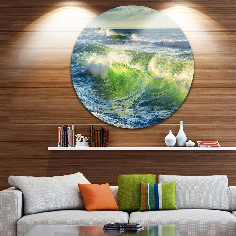 Lever du soleil et vagues brillantes dans l'océan - impression, H 23 po x l 23 po x P 1 po, Métal